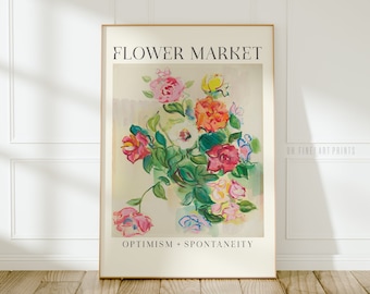 Flower Market Print, Botanical Poster, Printable Wall Art, Vintage Floral Painting, Boho Decor, Digital Download A19