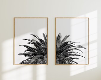 Palm Tree Prints, Printable Wall Art, Set of 2 Prints, Black and White Prints, Beach Prints, Large Wall Art, Downloadable Art Prints