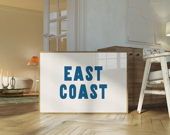 East Coast Poster, Coastal Beach House Decor, PRINTABLE Wall Art, Minimalist Blue Art, Downloadable Prints A28