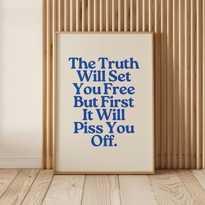 Inspirational Zitat Print, druckbare Kunst, Retro trendige Wandkunst, blau Typografie Poster, digitale lustige Affirmation A126