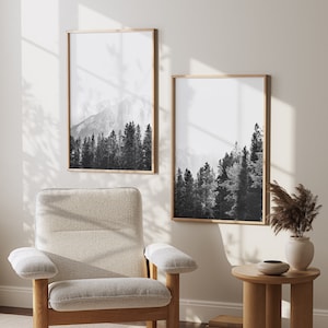 Minimalist Forest Prints, Wall Art Set of 2 Prints, Black and White Prints, Living Room Wall Art, Hygge Decor, PRINTABLE Wall Art