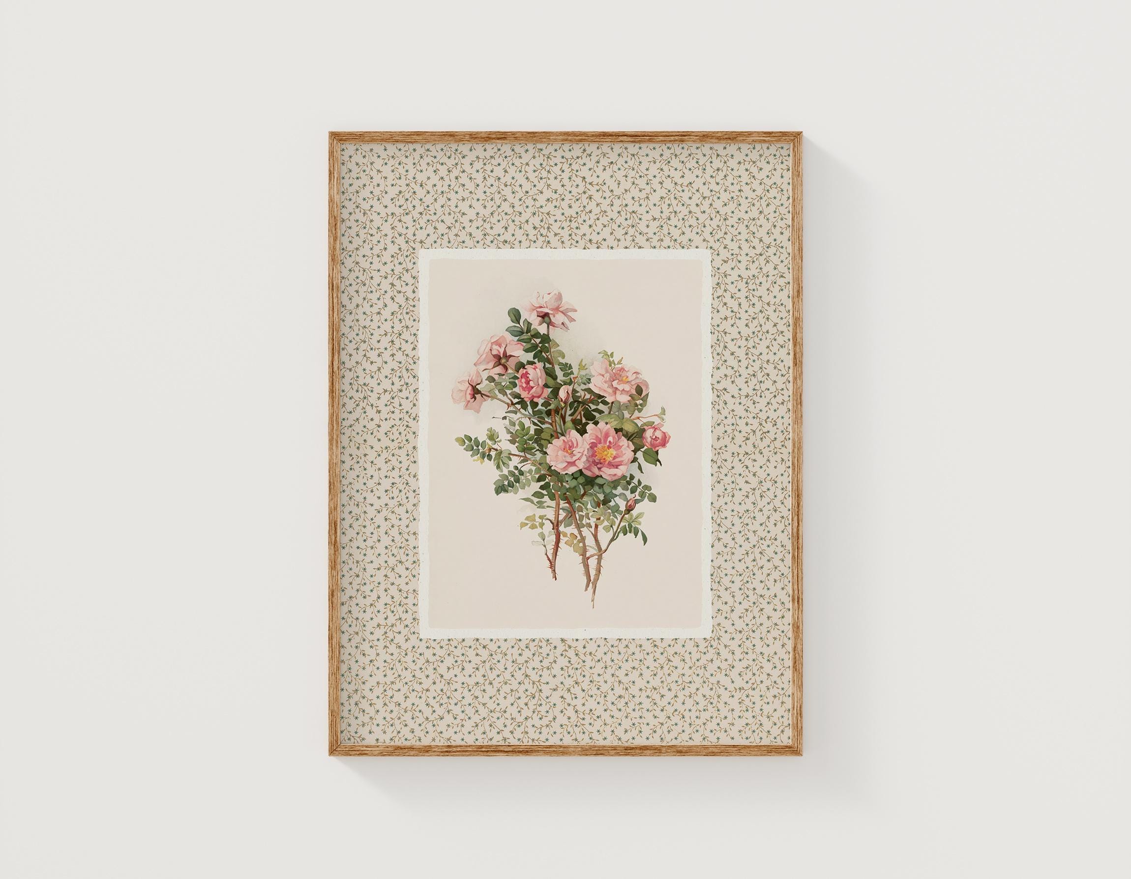 Vintage Pink Roses Painting in a Cottagecore Style, Farmhouse Floral ...