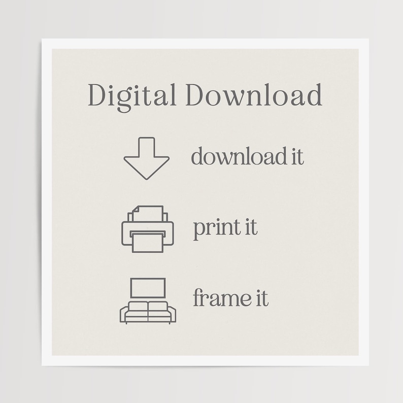 Puede incluir: Gr&aacute;fico de descarga digital con instrucciones. El texto dice "Descarga digital" encima de una flecha que apunta hacia abajo con las palabras "desc&aacute;rgalo". Debajo hay un icono de impresora con las palabras "impr&iacute;melo" y un icono de sof&aacute; con las palabras "enm&aacute;rcalo".