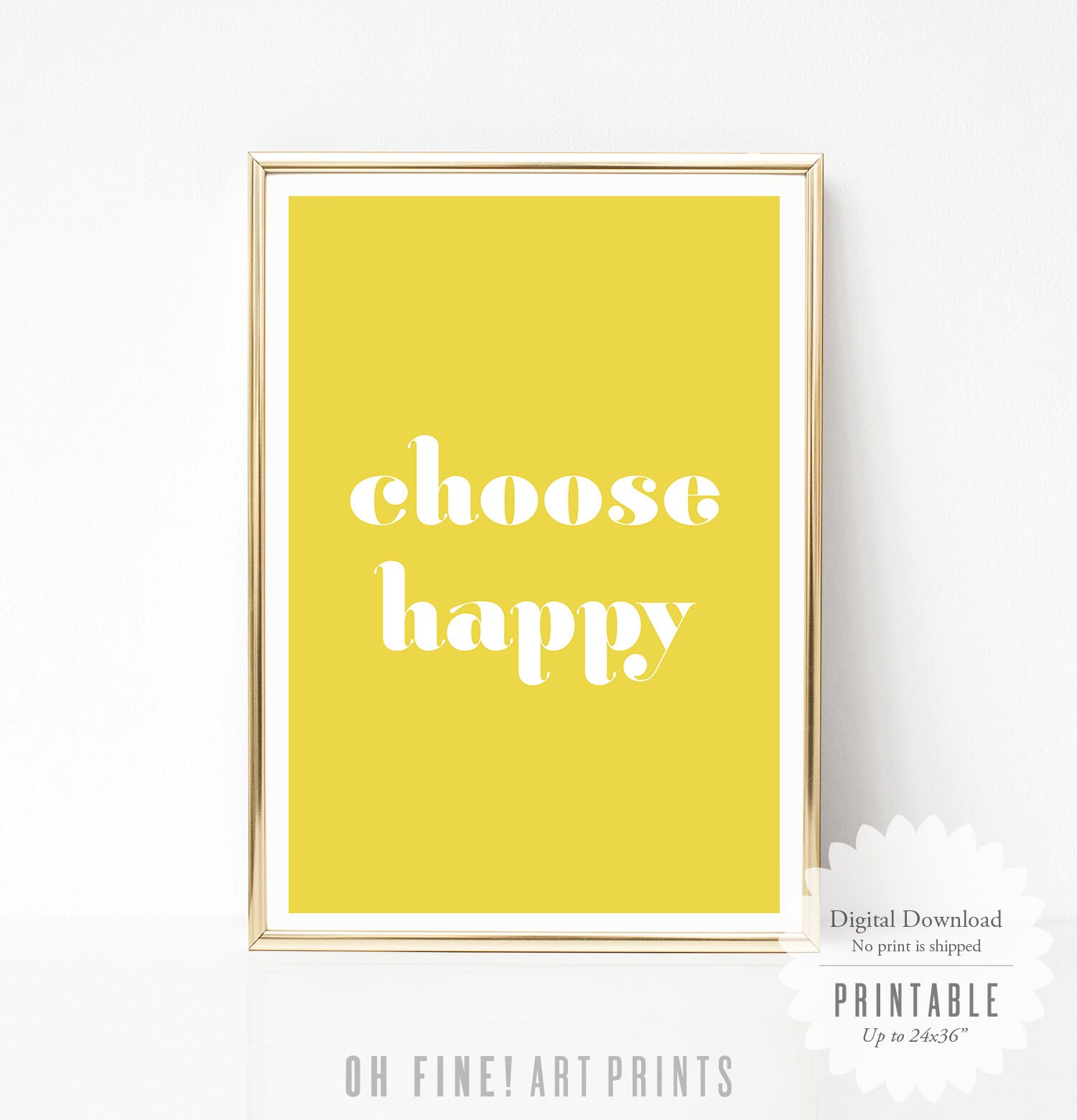 Choose Happy Print Yellow Wall Art Prints Dorm Wall Art Etsy