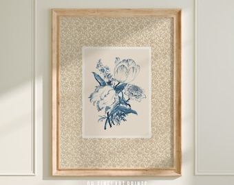 Vintage Blue Flower Art Print, Floral Cottagecore Decor, French Country Farmhouse Botanical Wall Art, Printable Digital Art Download A293