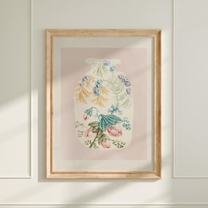 Arte mural floral francés imprimible, impresión de jarrón botánico pastel, decoración de pared rústica rosa, obra de arte descargable A382