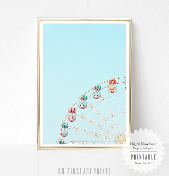Ferris Wheel Print, Nursery Printable, Wall Art, Pastel Print, Retro Nursery Decor, Large Art, Digital Download, Large Poster