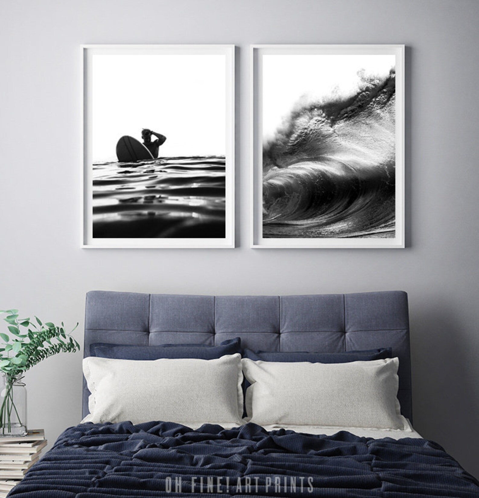 Black and White Surf Prints Set of 2 Prints Printable Wall | Etsy