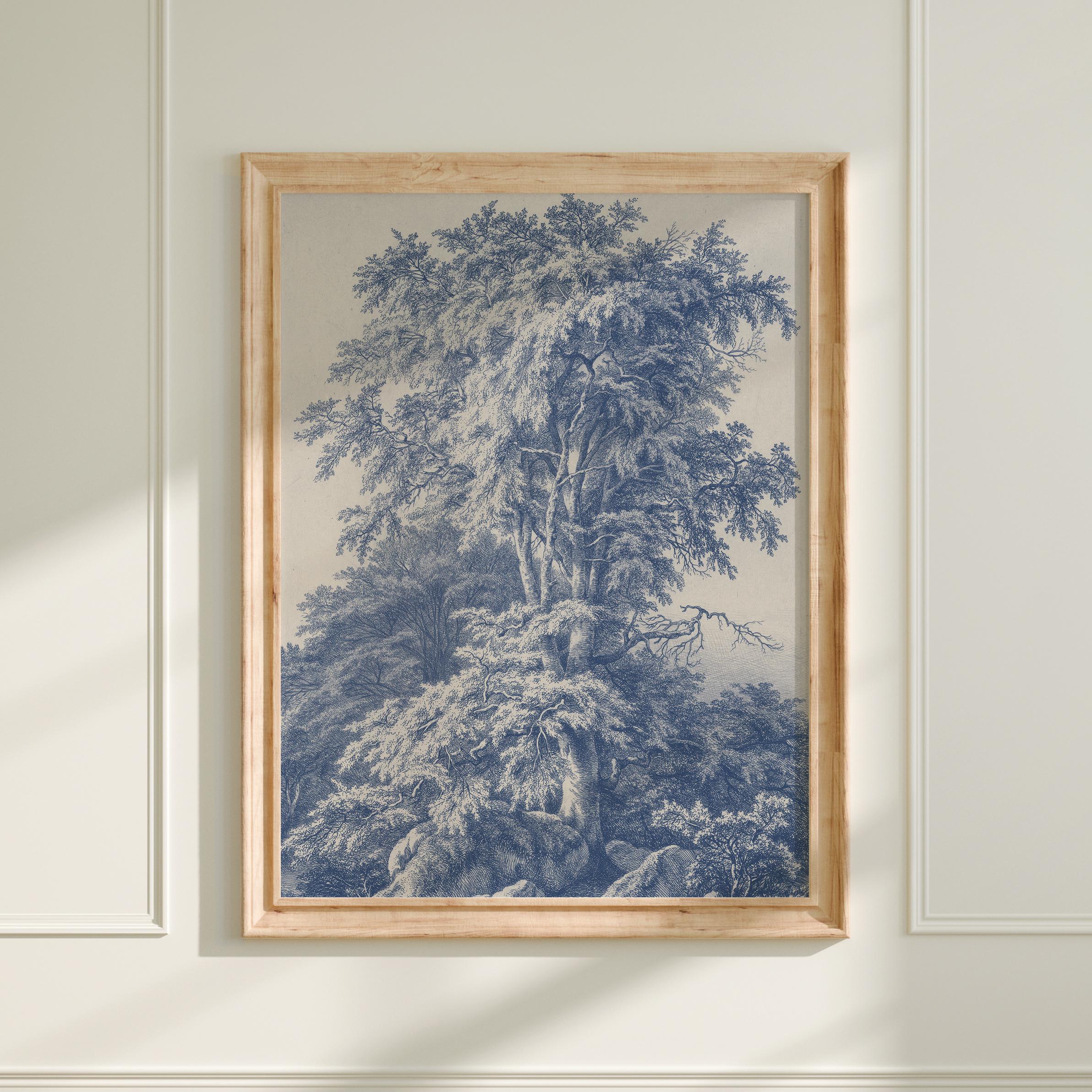 French Country Landscape Prints Set, Vintage Blue Tree Wall Art ...