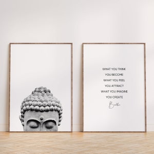 Buddha Wall Art, Set of 2 Prints, Buddha Quote Print, Boho Decor, Black and White Prints, PRINTABLE Wall Art, Boho Bedroom Art