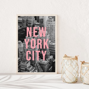 New York Digital Print, Black and White Print, Printable Wall Art, New York City Typography Travel Poster, NYC Aerial Photography image 3