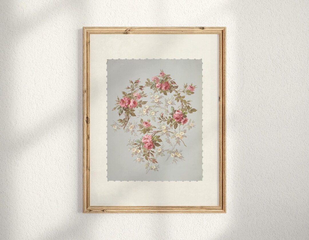 Vintage Pink Roses Floral Art Print, Farmhouse Cottage Wall Decor ...