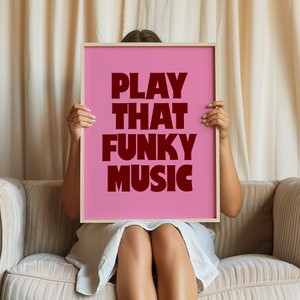 Spielen Sie die funky Musikdruck, trendige Wandkunst, Retro Wohnung Dekor, rosa ästhetische Raumdeko, digitales Poster Download A151