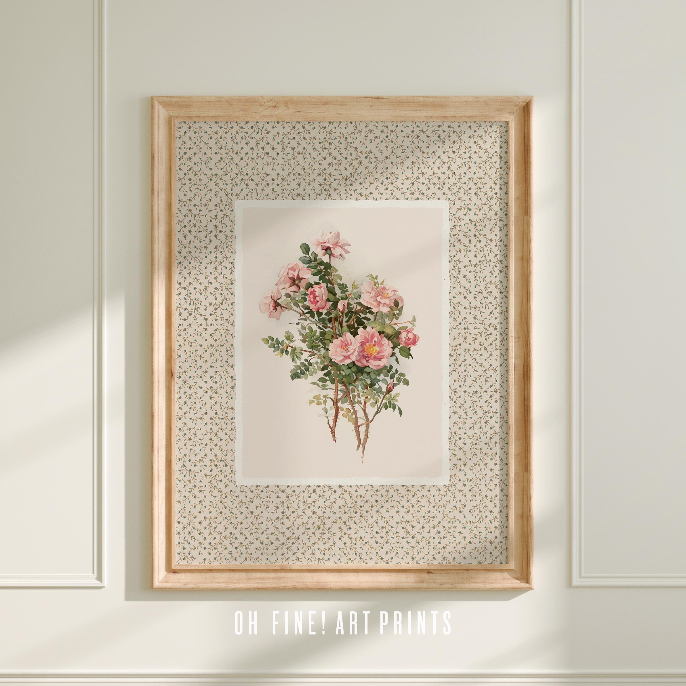 Pink Roses Art Print, Floral Cottagecore Decor, Vintage Spring ...