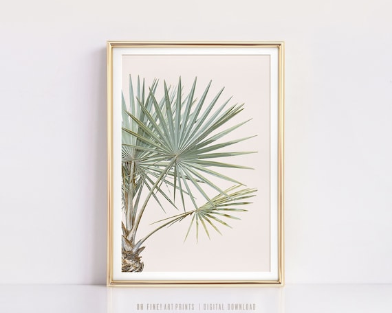 Tropical Leaf Print, Palm Tree Print, Tropical Wall Decor, PRINTABLE Art Prints, Contemporary Tropical Decor, Palm Leaves, Green and Pink