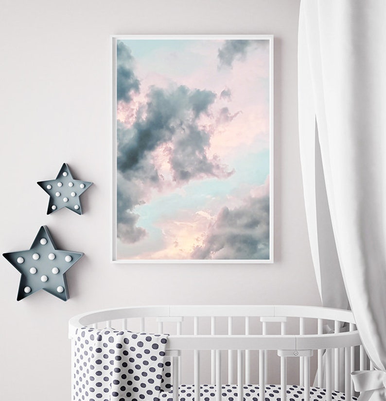 Pastel Cloud Print Nursery Wall Art Nursery Printable Art Etsy