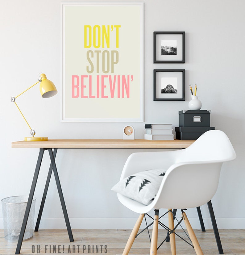 Don't Stop Believin' Printable Quote Poster, Motivational Quote Print, Music Wall Art, Dorm Decor, Vertical Wall Art, Digital Download image 2