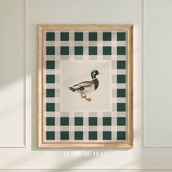 Mallard Duck Art Print, Country Cottage Decor, Vintage Forest Green Bird Wall Art, Modern Farmhouse Printable, Digital Download A313