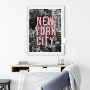 New York Digital Print, Black and White Print, Printable Wall Art, New York City Typography Travel Poster, NYC Aerial Photography image 4