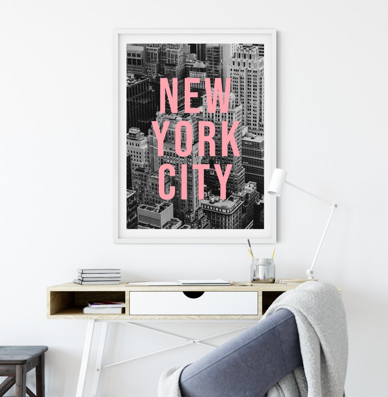 New York Digital Print, Black and White Print, Printable Wall Art, New York City Typography Travel Poster, NYC Aerial Photography image 4