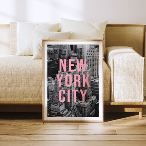 New York Digital Print, Black and White Print, Printable Wall Art, New York City Typography Travel Poster, NYC Aerial Photography image 2