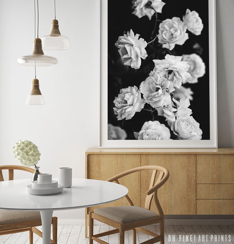 Boho Decor Black and White Print Bohemian Roses Print Etsy