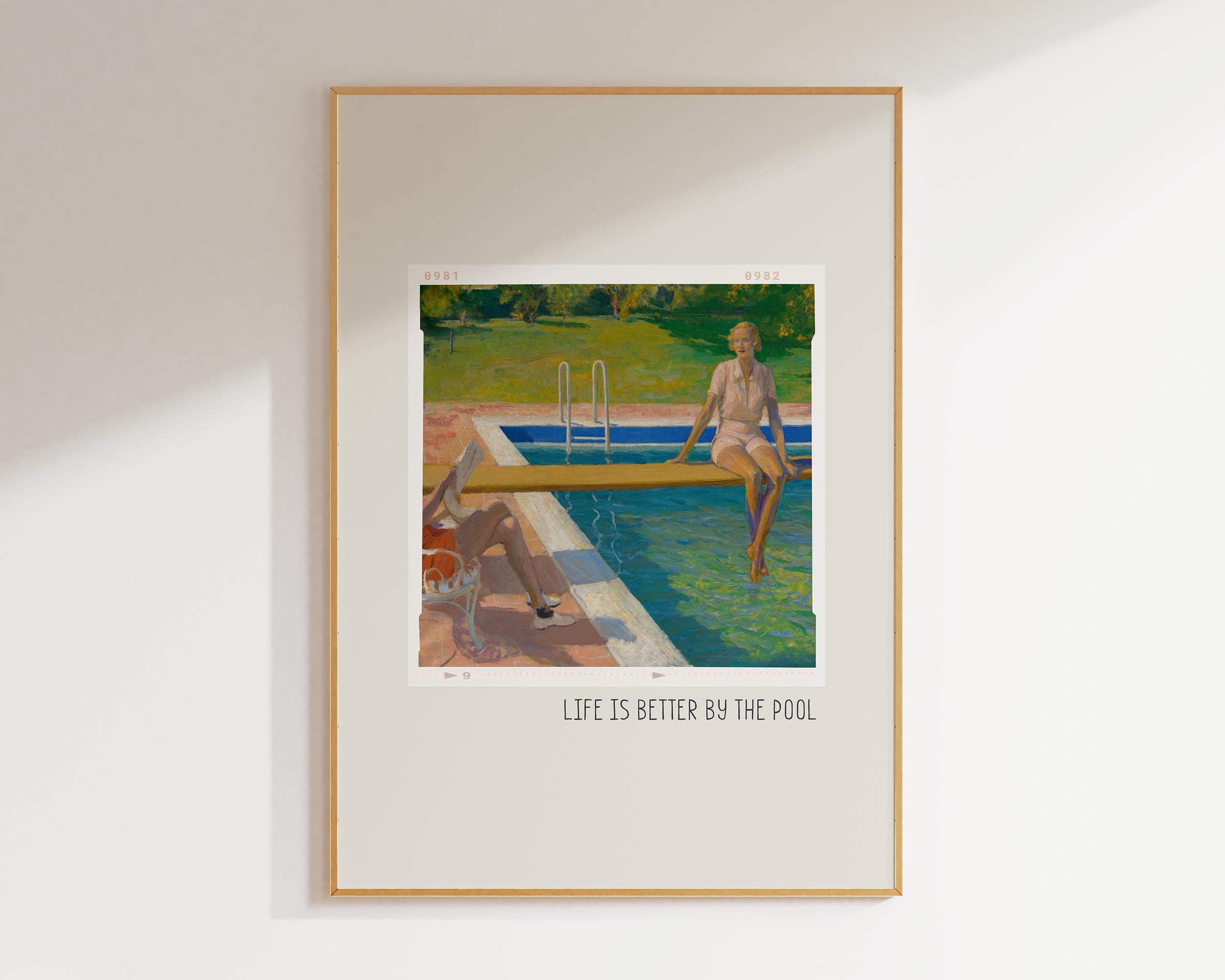 モノクロアート写真「Woman at the Pool」額装 インテリア Woman at Swimming Pool Art Print, Mid Century Modern Decor, Retro