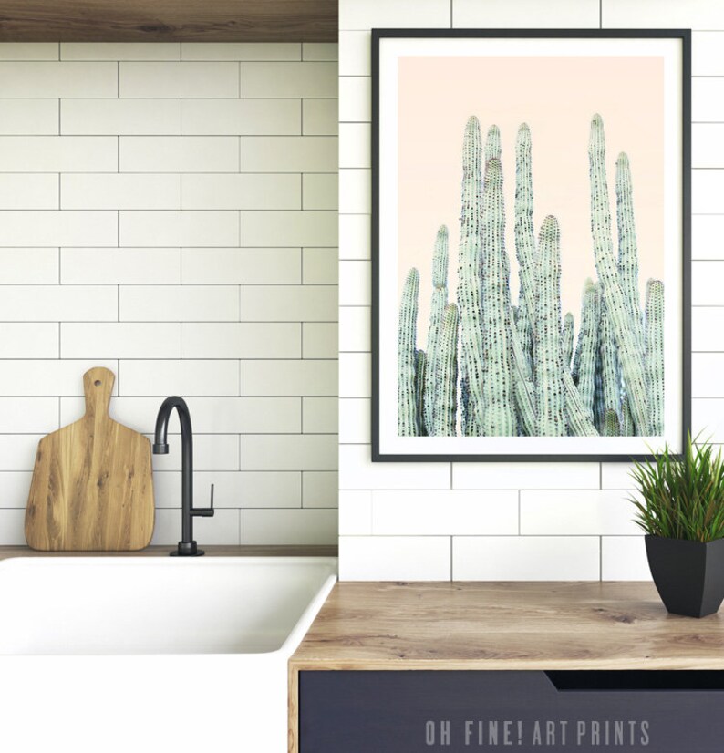 Blush Pink Cactus Print Printable Wall Art Large Wall Art Etsy