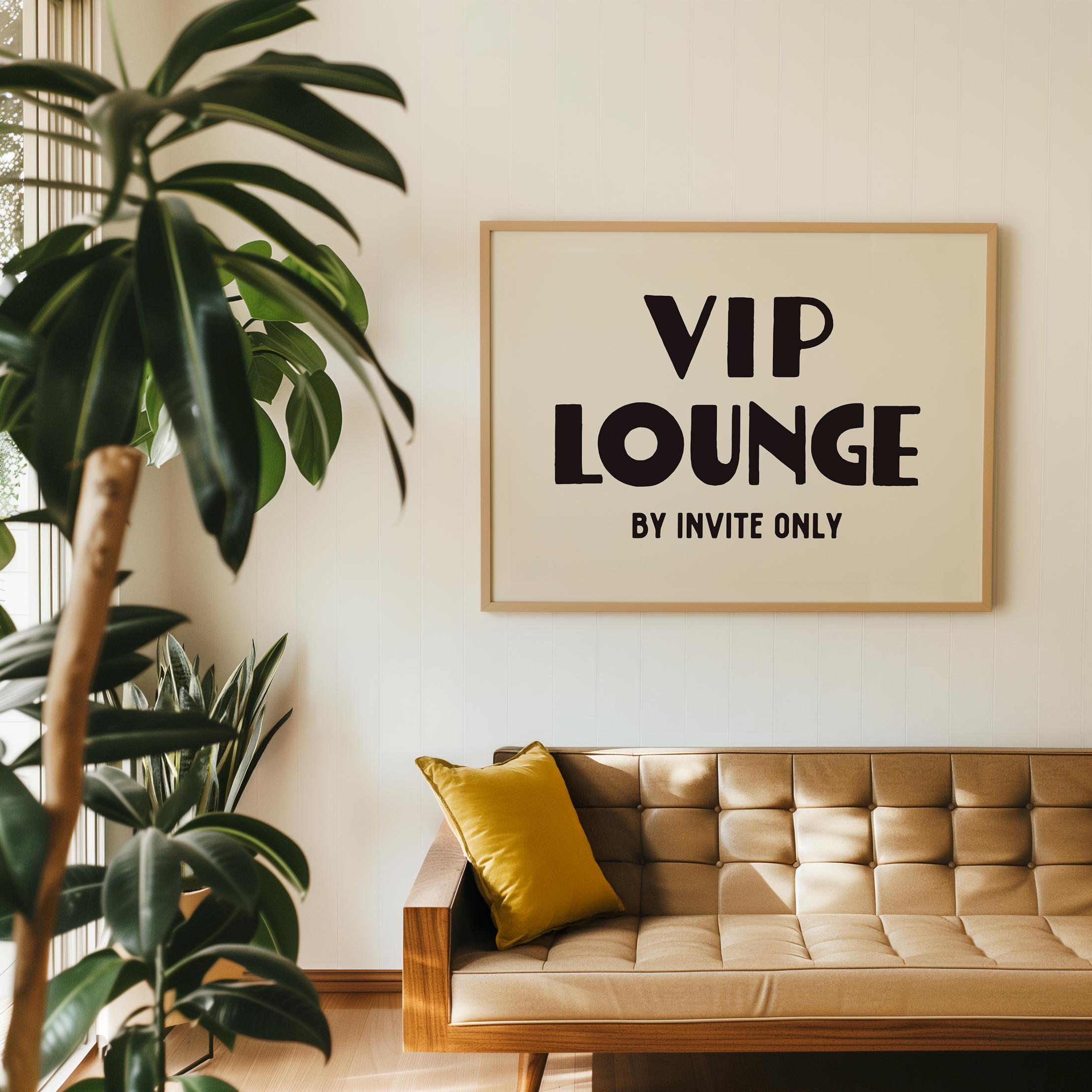 Retro VIP Lounge Poster, Trendy Living Room Wall Art Print, Black Beige ...
