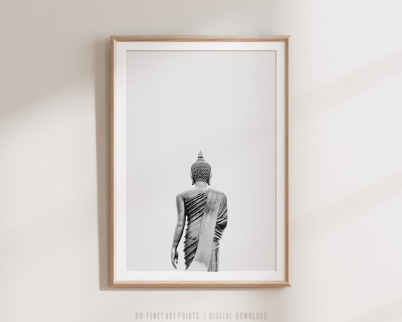 Buddha Wall Art, Boho Decor, Modern Boho Wall Art Prints, Black and White Prints, Buddha Statue, Vertical Wall Art Yoga Poster PRINTABLE Art