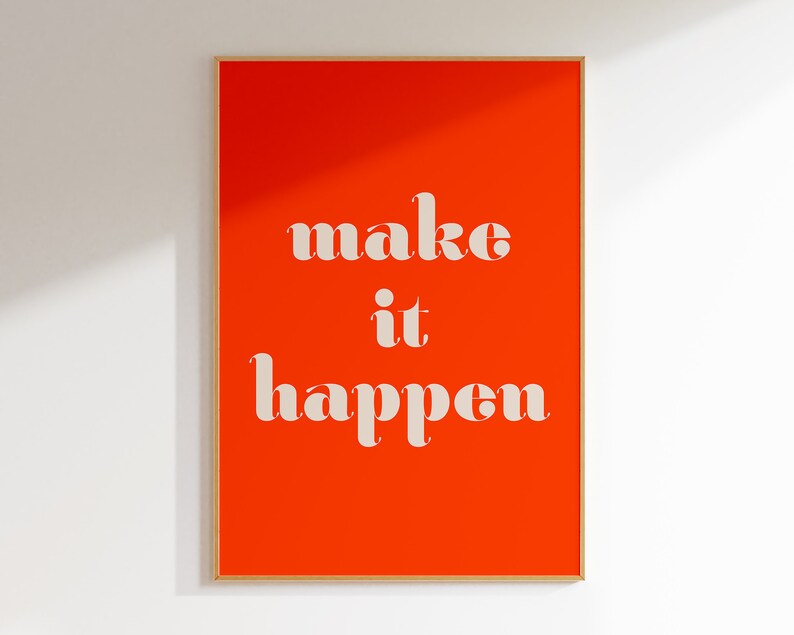 Make it Happen, Printable Quote, Dorm Decor, Motivational Quote Print, Red Typography Poster, PRINTABLE Wall Art, Office Decor image 2