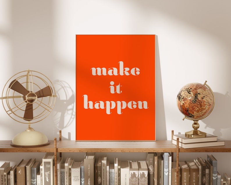 Make it Happen, Printable Quote, Dorm Decor, Motivational Quote Print, Red Typography Poster, PRINTABLE Wall Art, Office Decor image 1