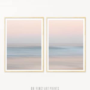 Juego de 2 impresiones oceánicas, impresiones de playa, impresiones de arte abstracto, impresiones de arte mural costero, arte imprimible, olas del océano, fotografía de playa, rosa ruborizado