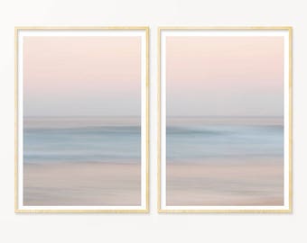Ocean Print Set of 2, Beach Prints, Abstract Art Prints, Coastal Wall Art Prints, PRINTABLE Art, Ocean Waves, Beach Photography, Blush Pink