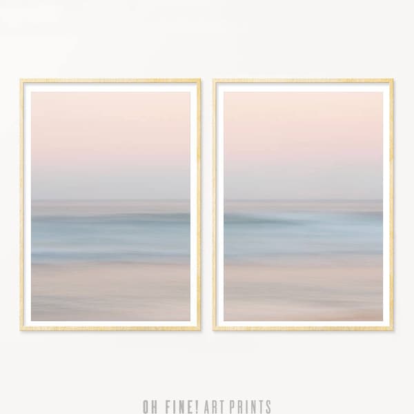 Ocean Print Set of 2, Beach Prints, Abstract Art Prints, Coastal Wall Art Prints, PRINTABLE Art, Ocean Waves, Beach Photography, Blush Pink