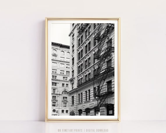 Black and White New York Print, Printable Wall Art, Large New York City Poster, NYC Fire Escapes, Digital Prints Photography Download
