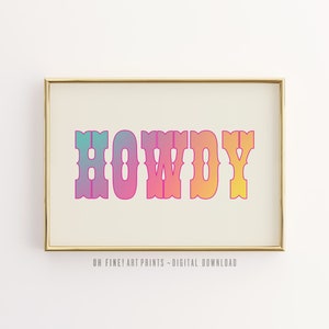 Howdy Printable Wall Art, Boho Cowboy Cowgirl Print, Cute Western Decor, Digital Print, Poster Download