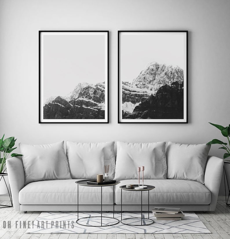 Mountain Prints, Wall Art Set of 2 Prints, Black and White Print Set ...