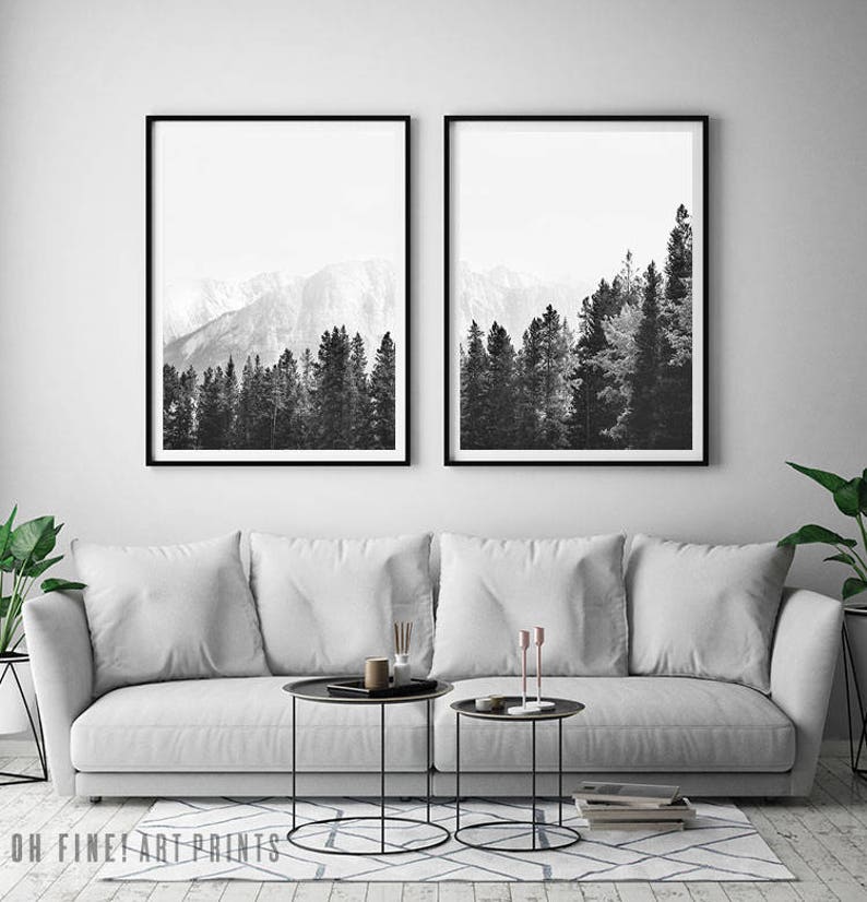 Minimalist Forest Prints Wall Art Set of 2 Prints Black and | Etsy