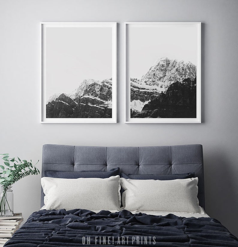 Mountain Prints Wall Art Set of 2 Prints Black and White | Etsy