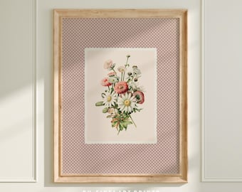 Vintage Wildflowers Art Print, Botanical Cottagecore Decor, April Birth Flower Daisies Wall Art, Floral Painting, Digital Download A290