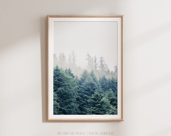 Foggy Forest Print, Green Nordic Print, Hygge Wall Art, Printable Wall Art, Prints, Nordic Woodland, Vertical Scandinavian Digital Print