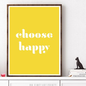 Choose Happy Print, Yellow Wall Art, Prints, Dorm Wall Art ...