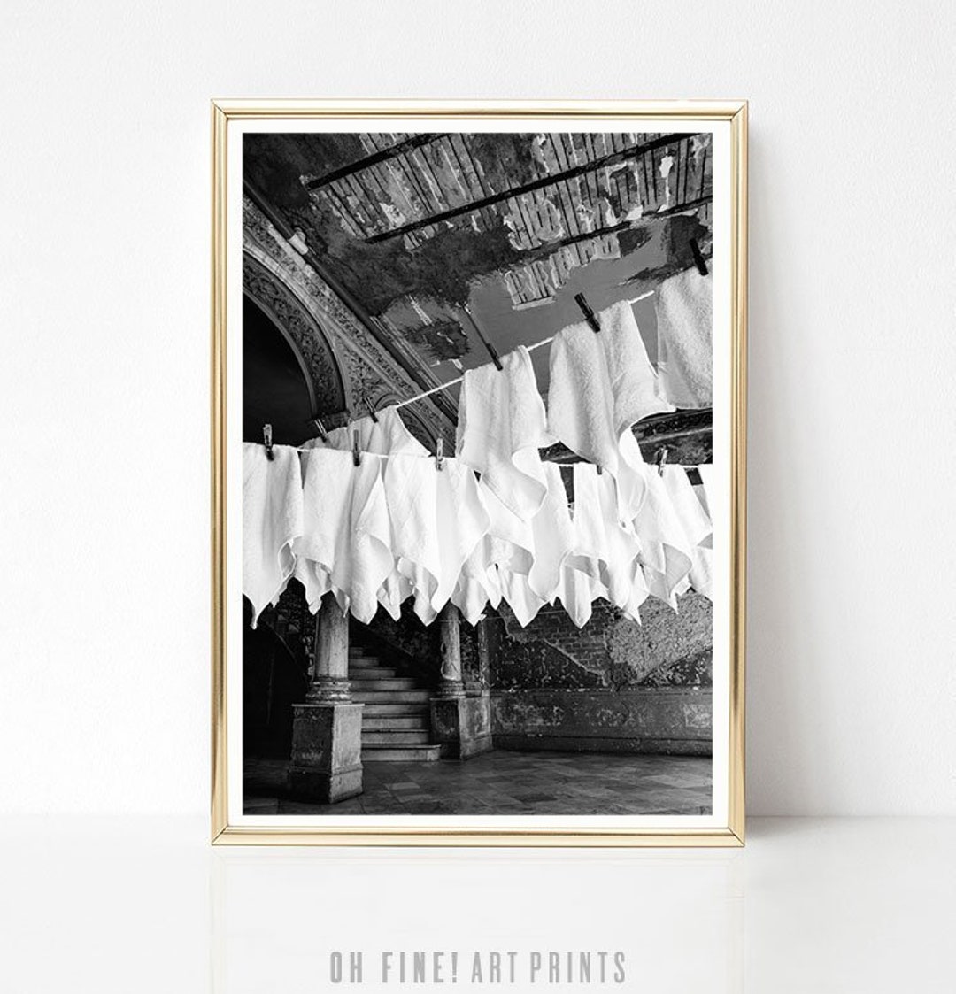 Laundry Room Decor, Black and White Prints, Hanging Laundry Photo ...