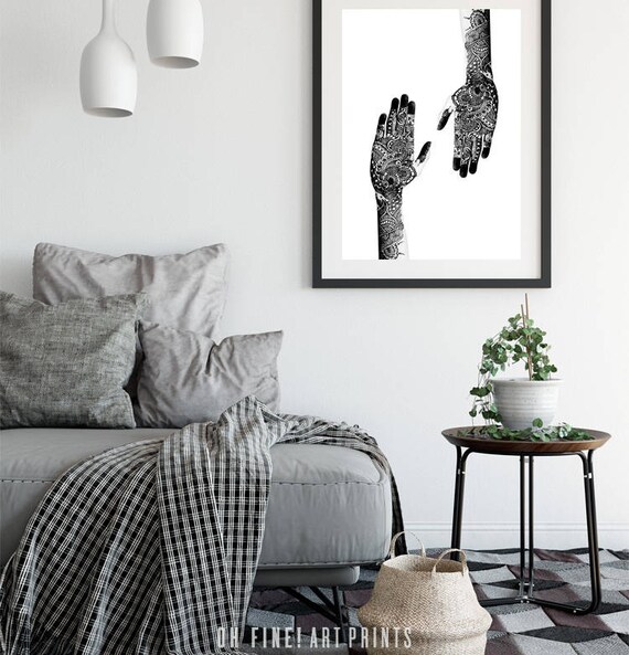 Boho Decor Black And White Prints Printable Art Large Wall Art Henna Hands Print Yoga Art Tattoo Poster Boho Wall Art Prints