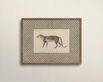 Vintage Leopard Wall Art, Boho Cheetah Print, Maximalist Animal Decor, Horizontal Wild Cat Painting, Neutral Safari Nursery Art