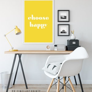 Choose Happy Print, Yellow Wall Art, Prints, Dorm Wall Art ...