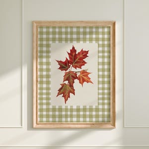 Rustic Red Maple Leaf Print, Vintage Cottage Wall Art, Home Decor Farmhouse Printable, Cozy Sage Green Living Room Wall Decor Download A392