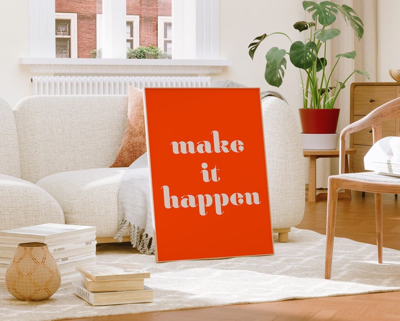 Make it Happen, Printable Quote, Dorm Decor, Motivational Quote Print, Red Typography Poster, PRINTABLE Wall Art, Office Decor image 4