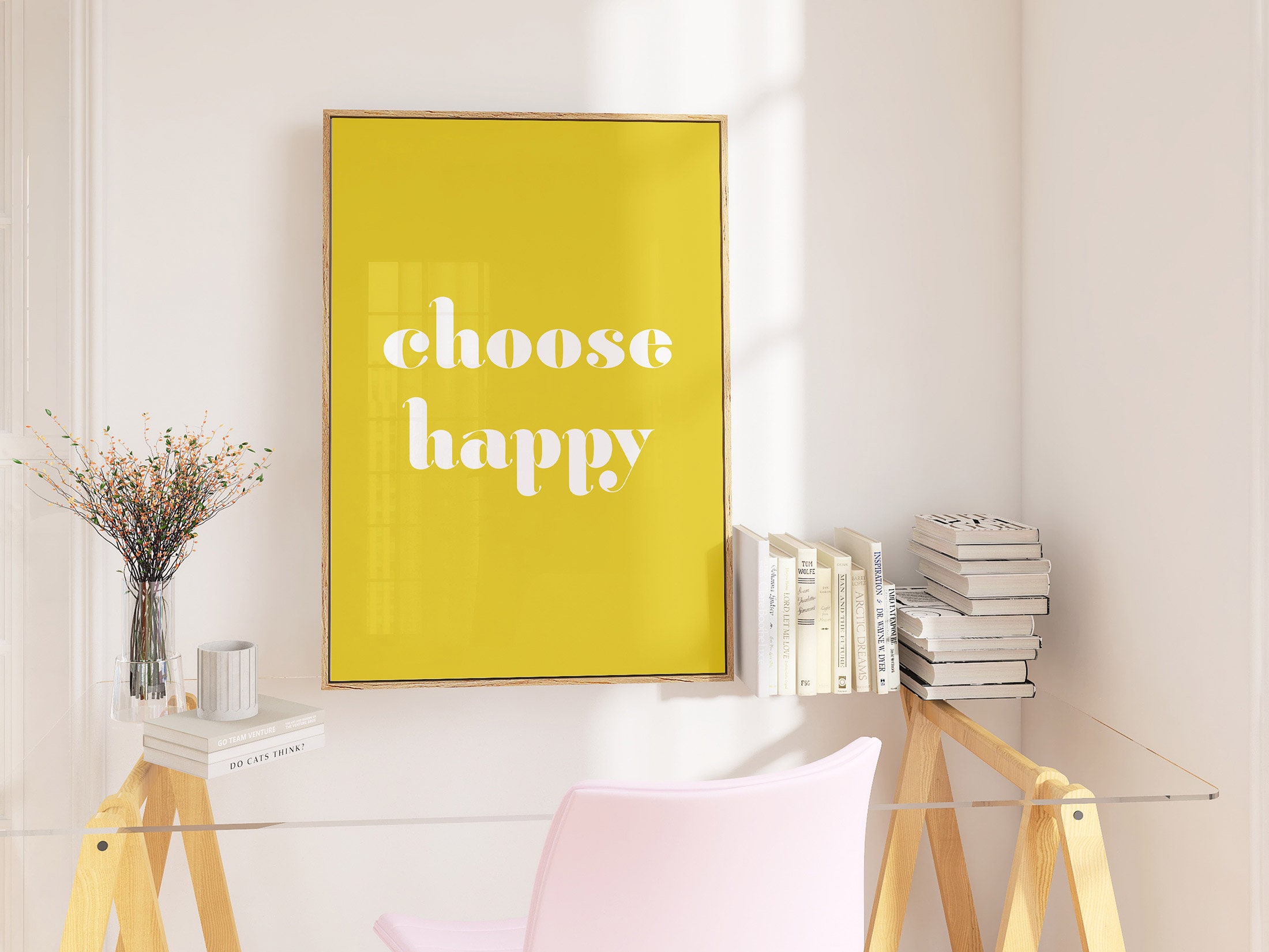Choose Happy Print, Yellow Wall Art, Prints, Dorm Wall Art ...